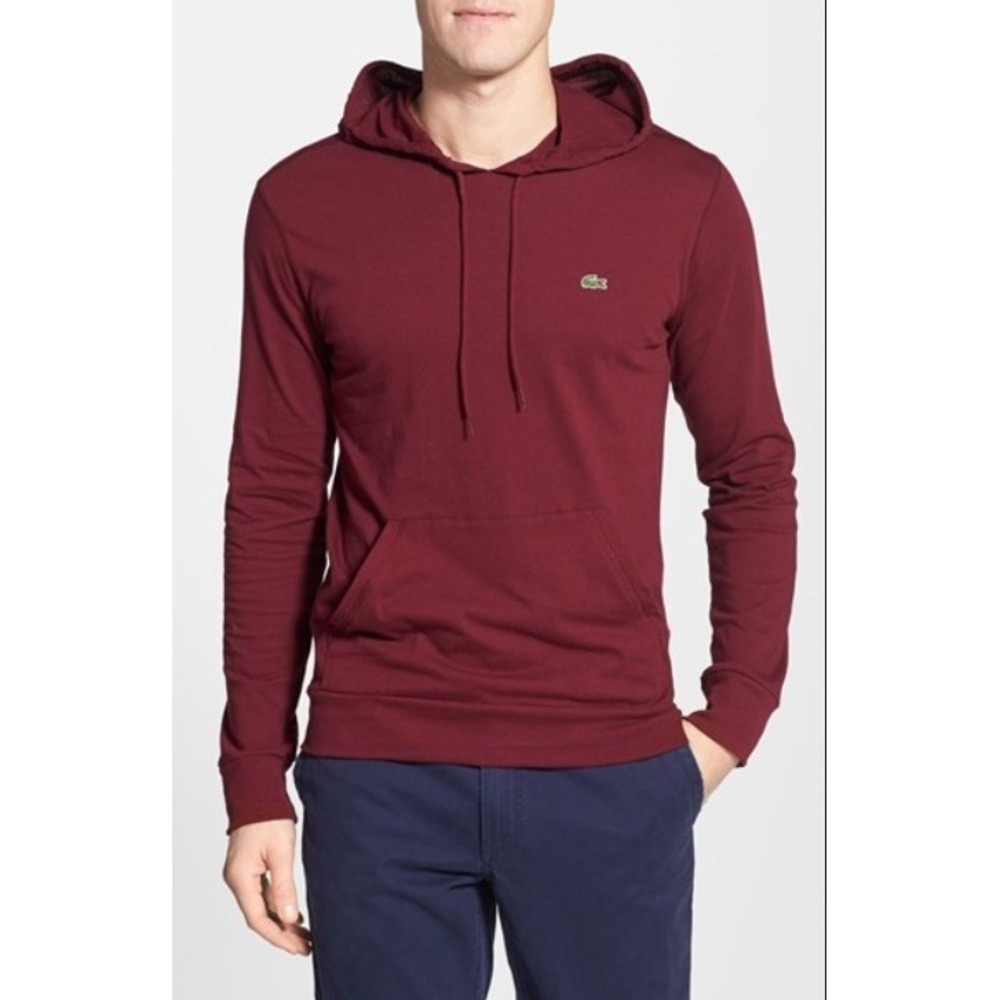 Lacoste Men's‎ Burgundy Cotton Long Sleeve Jersey Hoodie T-Shirt Pullover 3